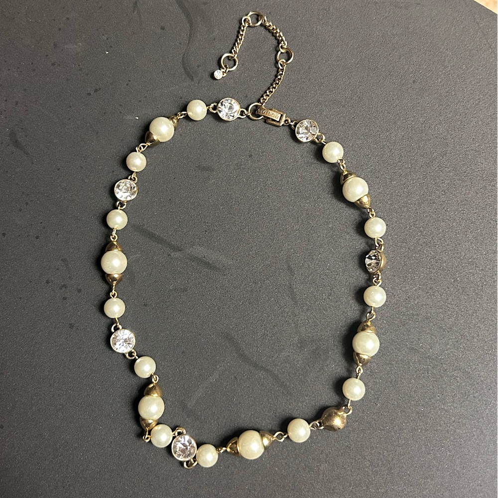 Givenchy Faux Pearl and Crystal Short Necklace Gold Plate